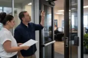 Professional office employee using keyless entry