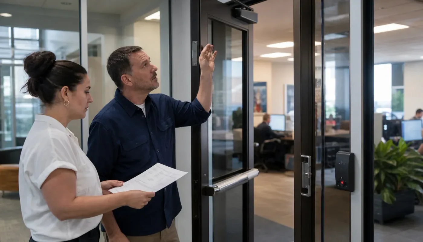 Professional office employee using keyless entry