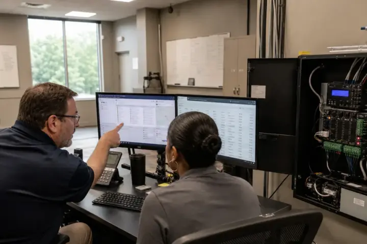 Multi-location operations team reviewing access control