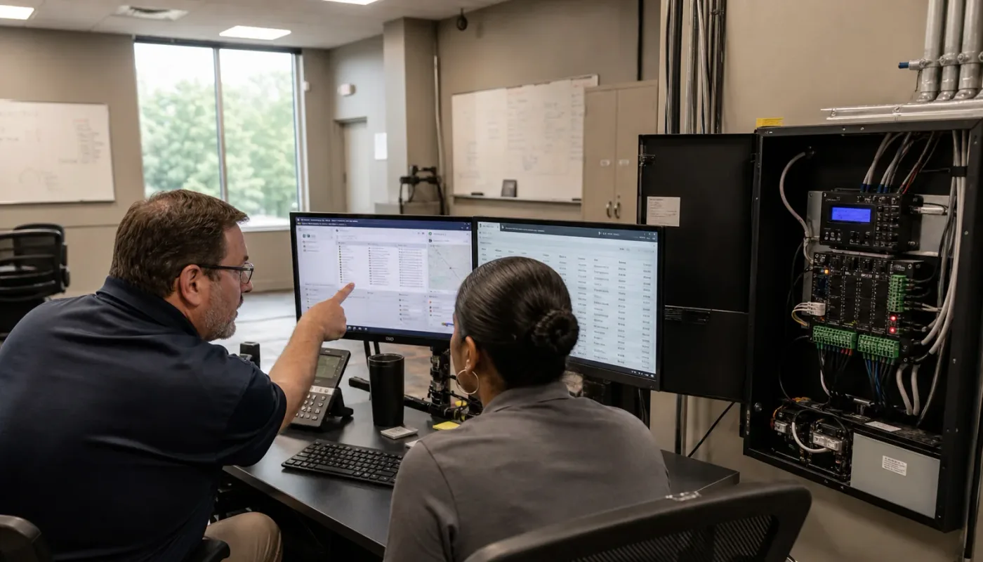 Multi-location operations team reviewing access control