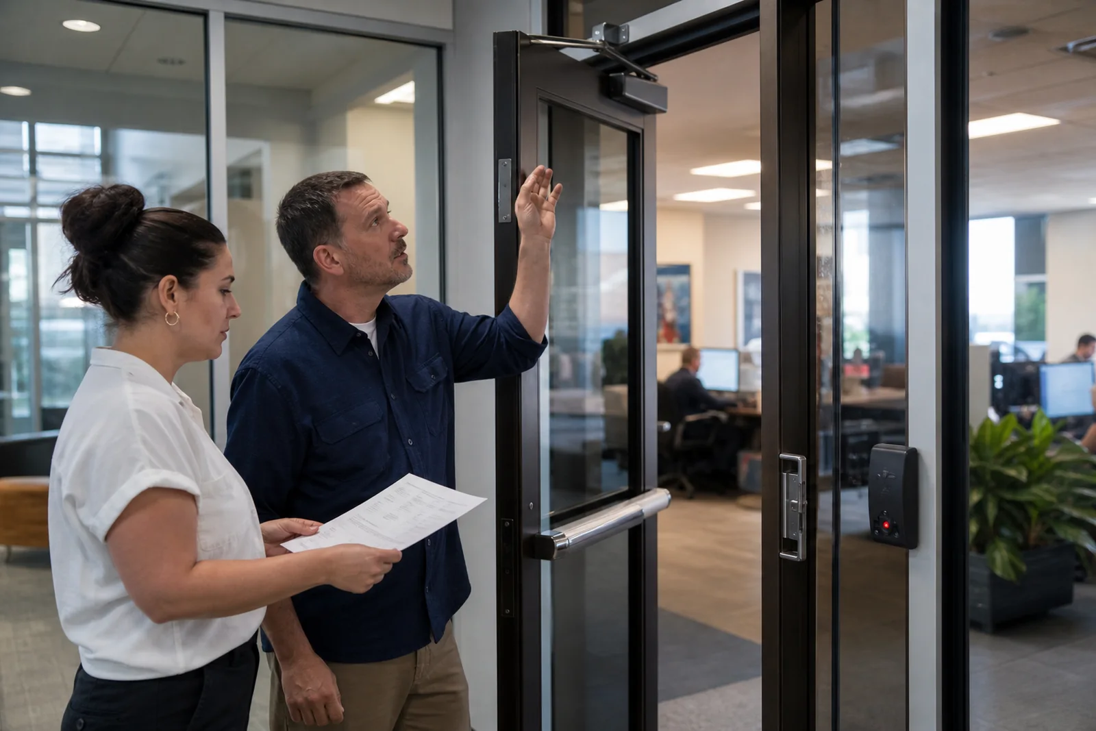 Commercial access control estimator reviewing door hardware and pricing