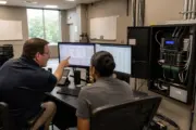 Facilities manager reviewing cloud access control across multiple offices